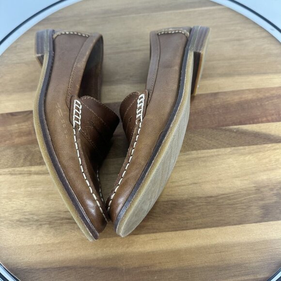 Sperry Womens Brown Leather Loafer Shoes Size 7M Classic Moc Toe Slip-On Casual - Picture 8 of 11